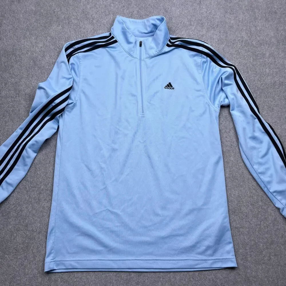 adidas climalite track jacket blue 3 stripe 1/4 zip‎ large